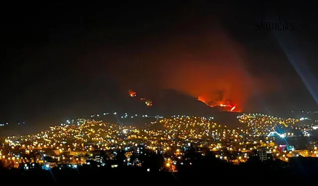 Siniestro se ubica muy cerca de distritos de la Ciudad Blanca. Defensa Civil pide a ciudadanos no acercarse a la zona. Foto: Facebook. Siniestro se ubica muy cerca de distritos de la Ciudad Blanca. Defensa Civil pide a ciudadanos no acercarse a la zona. Foto: Facebook.
