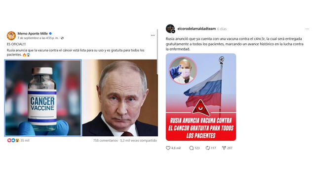 <em> Publicaciones desinformativas por las redes sociales de Facebook y Threads. Foto: composición LR/capturas de pantalla</em> <em> Publicaciones desinformativas por las redes sociales de Facebook y Threads. Foto: composición LR/capturas de pantalla</em>