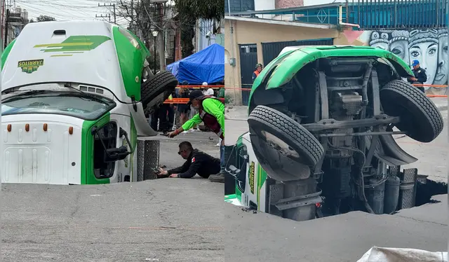  Vecinos documentaron el colapso del pavimento, que afectó el tráfico. Foto: X    