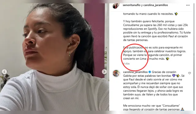 Carolina Jaramillo, cantará en un concierto en Lima.