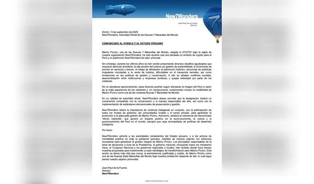 Comunicado de New7Wonders   