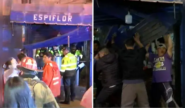 Policía resguarda el establecimiento comercial luego del incendio. Comerciantes exigen reubicación. Foto: Composición LR/RPP   