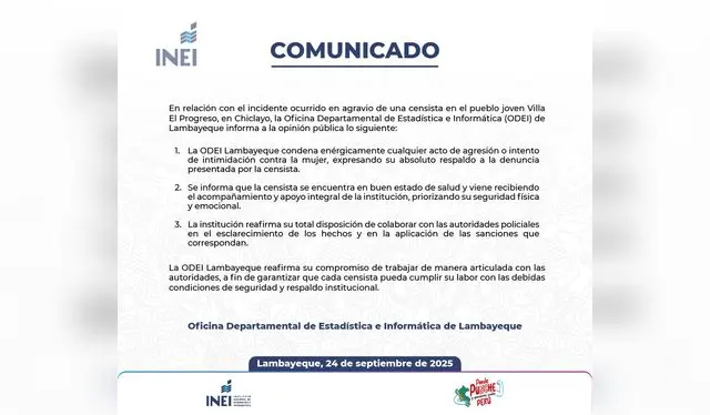  Comunicado del INEI tras lo ocurrido.    