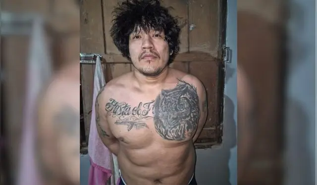  'El Monstruo' fue identificado por sus tatuajes, lo capturaron alrededor de las 20:00 de la noche, hora peruana. Foto: PNP.   