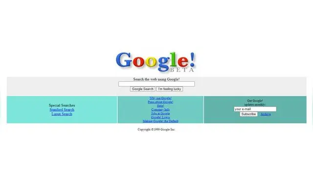 Primer logo de Google publicado en 1998, en su versión beta. Foto: Archive Web Primer logo de Google publicado en 1998, en su versión beta. Foto: Archive Web