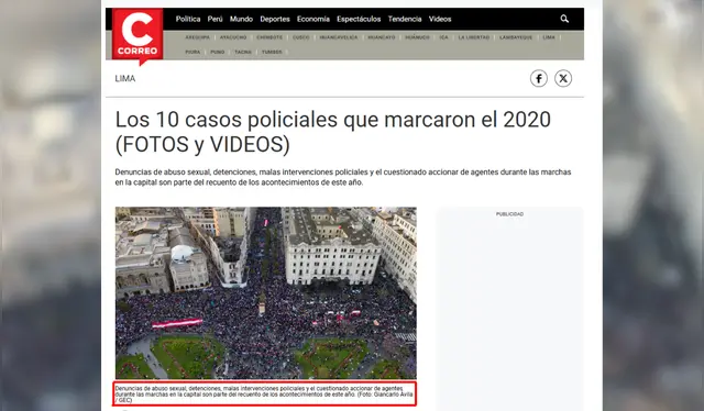 Correo - Plaza San Martín durante las protestas en contra de Manuel Merino    