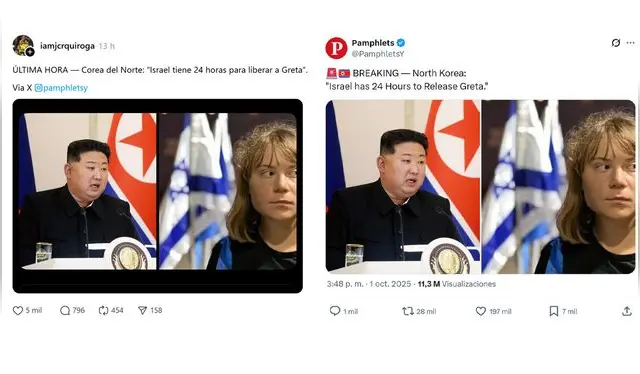 <em> Publicaciones desinformativas por las redes sociales Thread y X. Foto: capturas de pantalla.</em>   