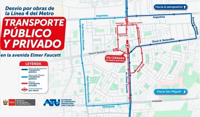 Plan de desvío vehicular por inicio de obras por la Línea 4 del Metro de Lima. Foto: ATU Plan de desvío vehicular por inicio de obras por la Línea 4 del Metro de Lima. Foto: ATU