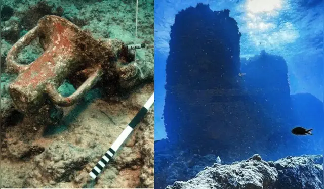  Restos de un ánfora de época ptolemaica y&nbsp;del puerto sumergido descubierto cerca de Taposiris Magna, en la costa norte de Egipto. Foto: National Geographic   