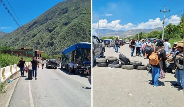 En su segundo día de paro, pasajeros han optado por caminar la carretera para llegar a su destino. Foto: Facebook/JaénAlMinuto.   