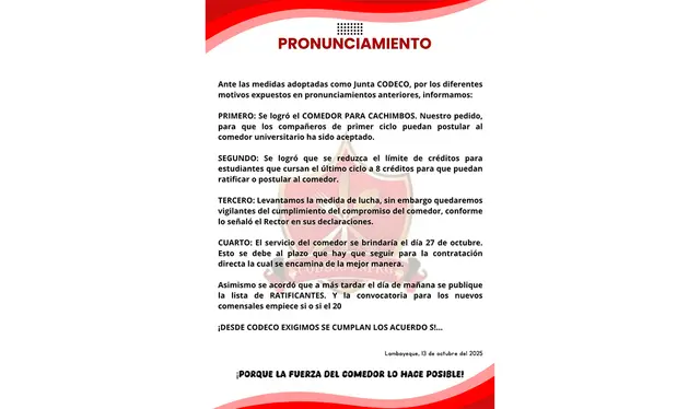 Medida de lucha fue levantada bajo la promesa de que el comedor vuelva a operar el 27 de octubre. Fuente: Difusión.<br><br> Medida de lucha fue levantada bajo la promesa de que el comedor vuelva a operar el 27 de octubre. Fuente: Difusión.<br><br>