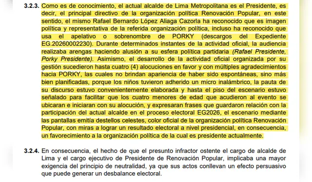   Points on which the Lima Centro JEE report was based. Photo: JEE of Lima Center   