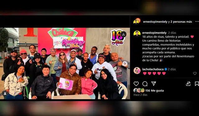 Ernesto Pimentel compartió en Instagram su emoción por este aniversario, resaltando la conexión con el público y momentos inolvidables en 'El reventonazo de la Chola'. Foto: Instagram   