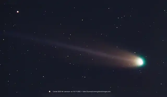 El cometa Lemmon captado sobre Estados Unidos el 17 de octubre. Foto: John Chumack / Telescopio Seestar. El cometa Lemmon captado sobre Estados Unidos el 17 de octubre. Foto: John Chumack / Telescopio Seestar.