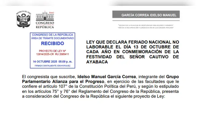  La bancada de Alianza para el Progreso presentó la propuesta al Congreso. Foto: Difusión   