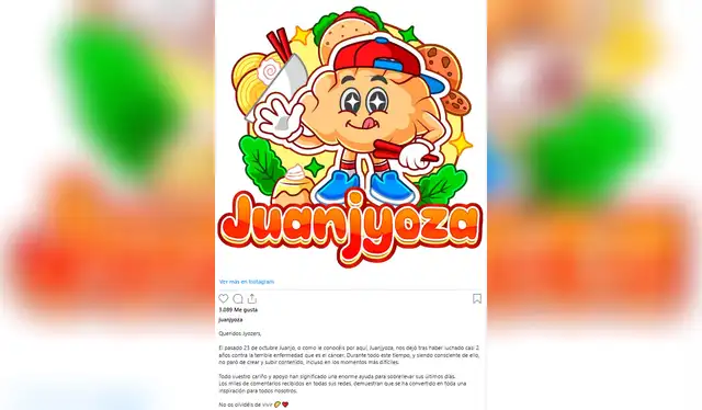  El streamer español falleció a causa de un cáncer de colon este 23 de octubre. Foto: IG - Juan Jyoza   