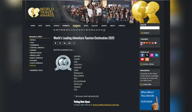 La página del World Travel Awards para votar por Perú como uno de los mejores destinos turísticos del mundo. Foto: World Travel Awards La página del World Travel Awards para votar por Perú como uno de los mejores destinos turísticos del mundo. Foto: World Travel Awards