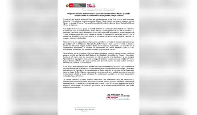  Wasi Mikuna responde tras la denuncia de la institución inicial N.º 1146  
