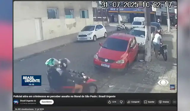El noticiero 'Brasil Urgente' publicó el 31 de julio de 2025 la noticia titulada: 'Policía dispara a delincuentes tras presenciar un robo en la costa de São Paulo'.   