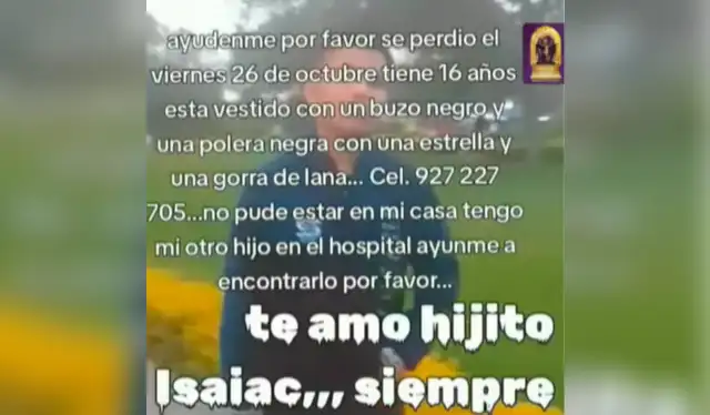 Isaíac desapareció el 26 de octubre y la última vez que lo vieron fue en un paradero en SJL. Foto: Difusión Isaíac desapareció el 26 de octubre y la última vez que lo vieron fue en un paradero en SJL. Foto: Difusión