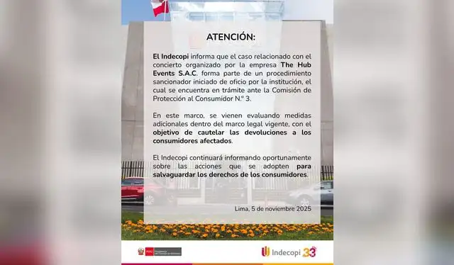 Tercer aviso de INDECOPI en redes sociales ante el caso 'Overpass Lima'. | Foto: INDECOPI Tercer aviso de INDECOPI en redes sociales ante el caso 'Overpass Lima'. | Foto: INDECOPI