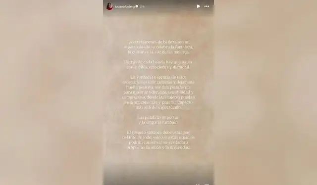  El mensaje de Luciana Fuster en su cuenta de Instagram. Foto: IG   