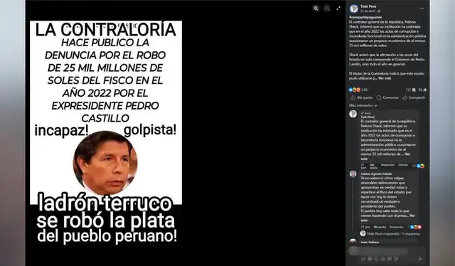 Publicación falsa en Facebook.   