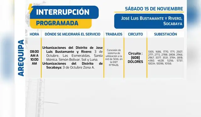 Corte de luz en Arequipa, 15 de noviembre. Foto: SEAL Corte de luz en Arequipa, 15 de noviembre. Foto: SEAL