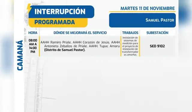 Corte de luz en Arequipa, 11 de noviembre. Foto: SEAL Corte de luz en Arequipa, 11 de noviembre. Foto: SEAL
