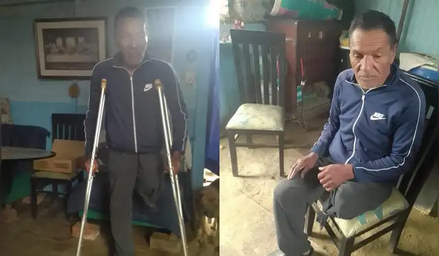  El esposo de la señora Vilma, Pablo Pascual Rodríguez Espinoza, no tiene una pierna y se dedica a la venta ambulatoria de caramelos. Foto: Composición LR/ Difusión   