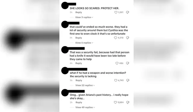 Comentarios de usuarios en redes sociales ante el último incidente de Ariana Grande. | Foto: TikTok Comentarios de usuarios en redes sociales ante el último incidente de Ariana Grande. | Foto: TikTok