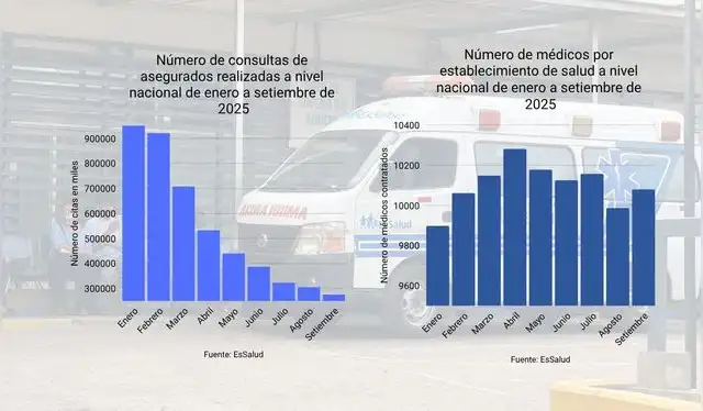 Cifras de EsSalud detallaron que a pesar de incrementar más médicos en sus establecimientos médicos a nivel nacional, las citas de asegurados disminuyeron significativamente. Elaboración: Vania Ramos/La República. Cifras de EsSalud detallaron que a pesar de incrementar más médicos en sus establecimientos médicos a nivel nacional, las citas de asegurados disminuyeron significativamente. Elaboración: Vania Ramos/La República.