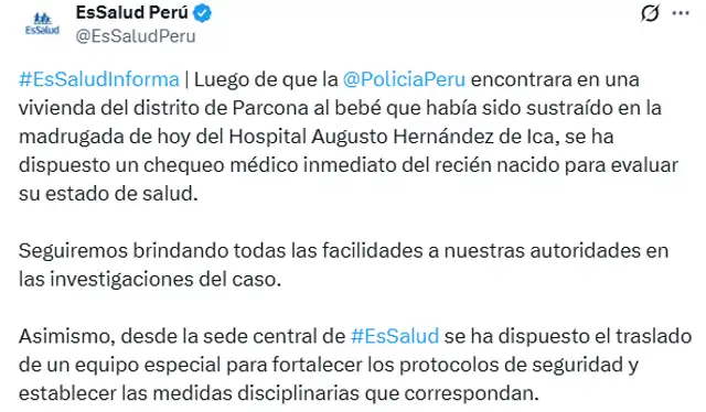 Comunicado de EsSalud en X.   