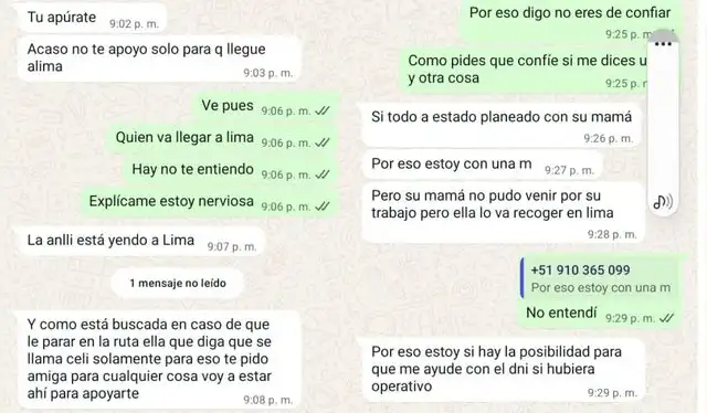 La conversación indicaría que la menor fue llevada a Lima. Foto: composición LR. La conversación indicaría que la menor fue llevada a Lima. Foto: composición LR.