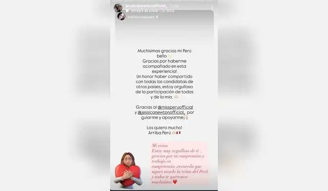 La respuesta de Jessica Newton al mensaje de Karla Bacigalupo. Foto: IG - Jessica Newton La respuesta de Jessica Newton al mensaje de Karla Bacigalupo. Foto: IG - Jessica Newton