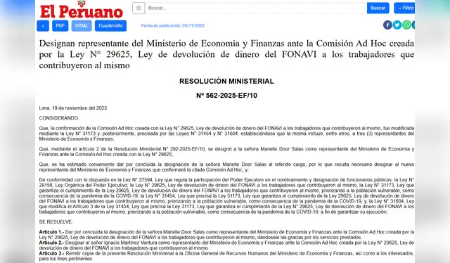 Resolución ministerial del MEF. Foto: Diario El Peruano Resolución ministerial del MEF. Foto: Diario El Peruano