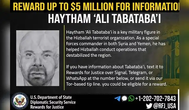El programa estadounidense Recompensas por la Justicia ofrecía hasta 5 millones de dólares por información sobre Tabatabai. Foto: X El programa estadounidense Recompensas por la Justicia ofrecía hasta 5 millones de dólares por información sobre Tabatabai. Foto: X