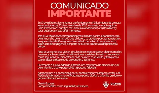Empresa informó en comunicado sobre hecho ocurrido en la Panamericana Sur. Empresa informó en comunicado sobre hecho ocurrido en la Panamericana Sur.