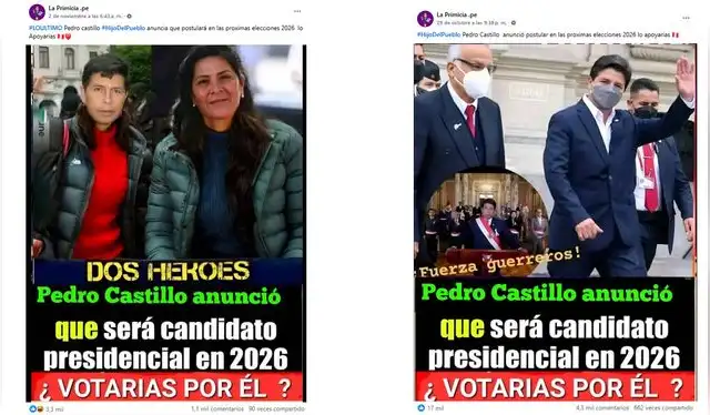 <em> Publicaciones desinformativas por la red social de Facebook. Foto: capturas de pantalla.</em>   