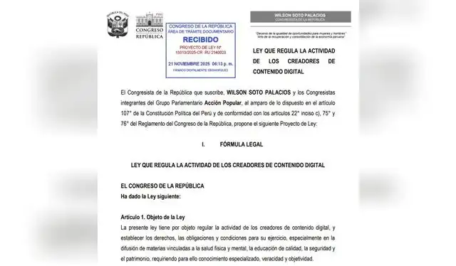  El proyecto que ha presentado el Congreso peruano para regular la actividad de los creadores de contenido digital. Foto: Congreso de la República   