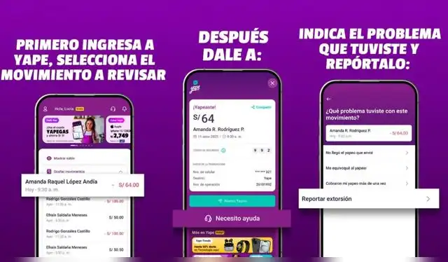 Estos son los pasos a tener en cuenta para notificar o denunciar cualquier tipo de extorsión. Foto: Yape Estos son los pasos a tener en cuenta para notificar o denunciar cualquier tipo de extorsión. Foto: Yape