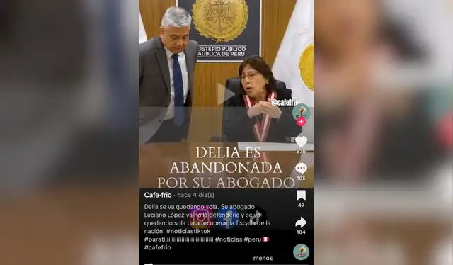 Video falso que sostiene que Luciano López renuncia a la representación legal de Delia Espinoza. Fuente: TikTok. Video falso que sostiene que Luciano López renuncia a la representación legal de Delia Espinoza. Fuente: TikTok.