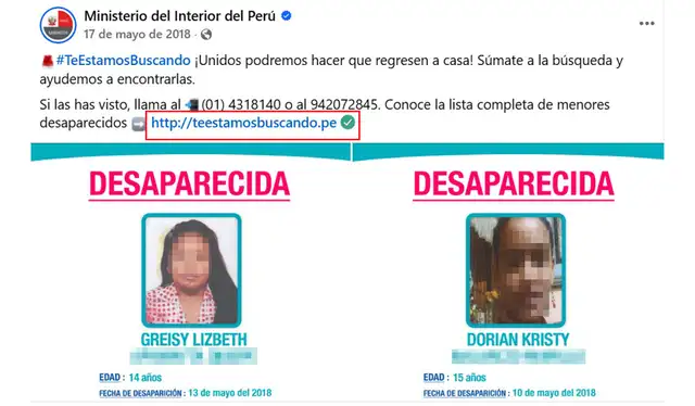 Facebook oficial del Ministerio del Interior aún consigna el enlace en sus redes sociales oficiales. Créditos: Composición LR.<br><br>    