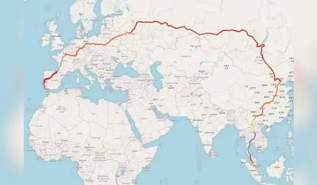  Esta es la ruta ferroviaria que conecta Portugal con Singapur a través de un extenso recorrido por tierra. Foto: Reddit   