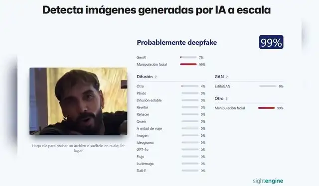 <em> Resultado del programa de detección Sight Engine. Foto: captura de pantalla</em> <em> Resultado del programa de detección Sight Engine. Foto: captura de pantalla</em>