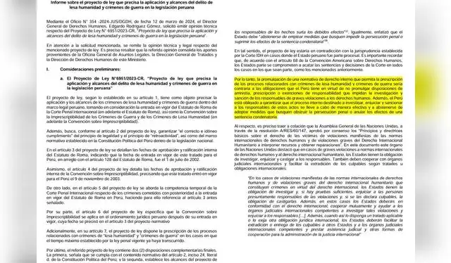 Informe técnico de la Cancillería para responder a la CIDH sobre el entonces proyecto de ley que prescribe delito de lesa humanidad. Informe técnico de la Cancillería para responder a la CIDH sobre el entonces proyecto de ley que prescribe delito de lesa humanidad.