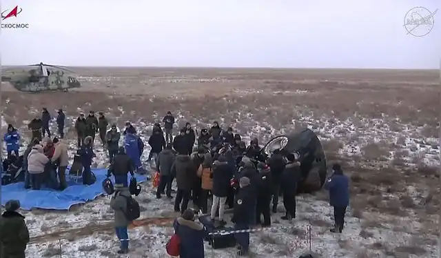 La Soyuz MS-27 aterrizó en la estepa nevada de Kazajistán. Foto: NASA La Soyuz MS-27 aterrizó en la estepa nevada de Kazajistán. Foto: NASA