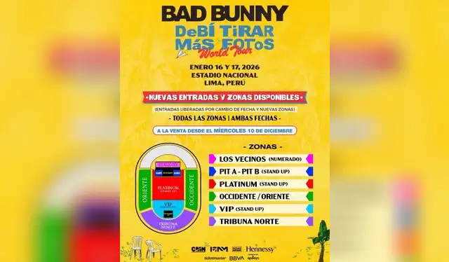 Nuevas secciones del concierto de Bad Bunny en Perú. | Foto: F&M Entertainment Nuevas secciones del concierto de Bad Bunny en Perú. | Foto: F&M Entertainment