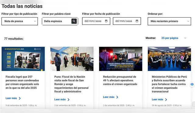 <em>Resultados de la búsqueda con palabras clave de la página del Ministerio Público. Foto: captura de pantalla</em>.   
