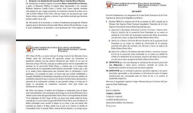 Fallo de la Corte Suprema que anula absolución de acusados del crimen del periodista Pedro Flores Silva. Fallo de la Corte Suprema que anula absolución de acusados del crimen del periodista Pedro Flores Silva.